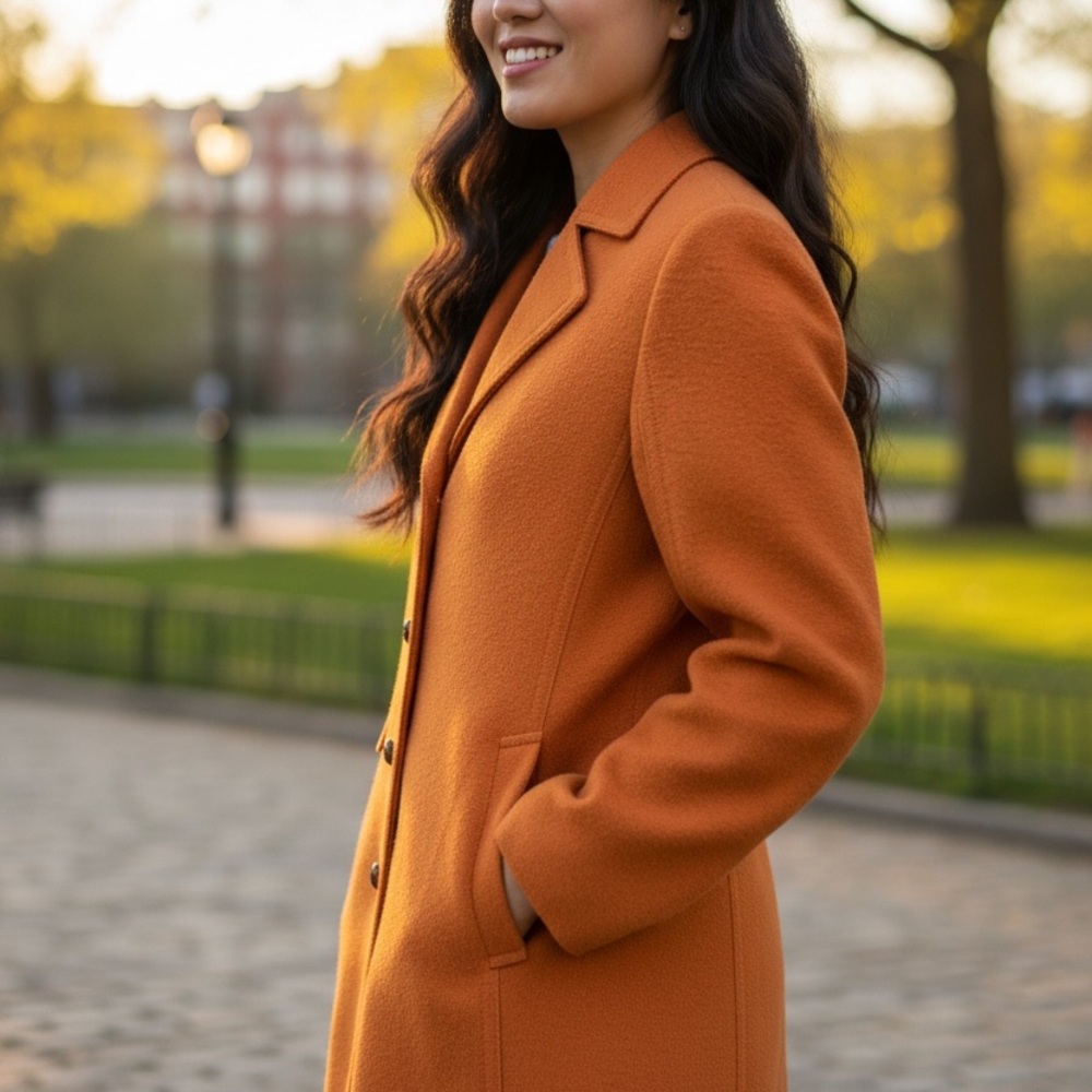 Basler Women's Orange Virgin Wool Coat - Picture 2 of 6